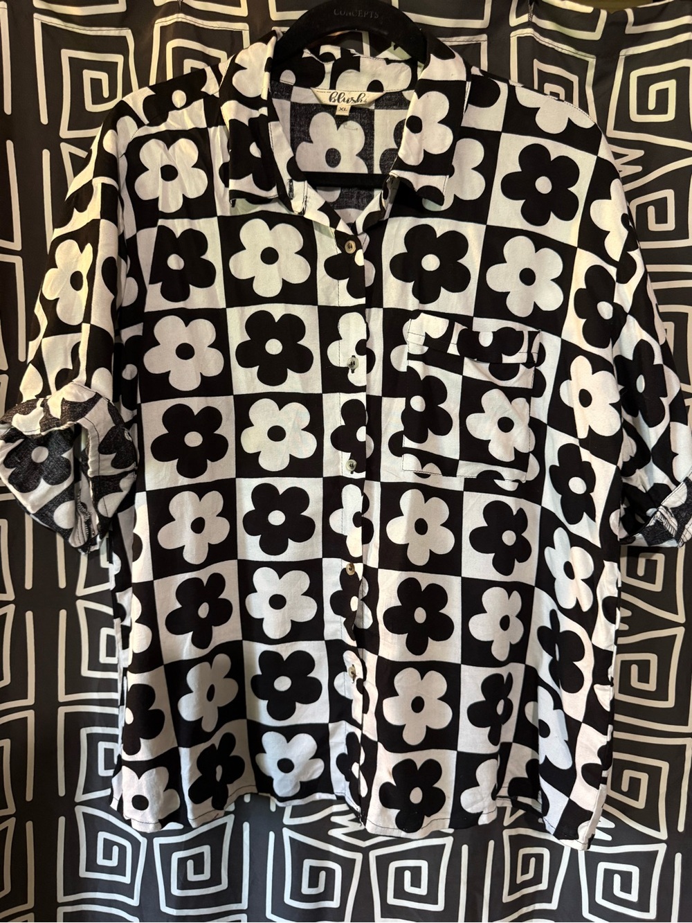 Blush Black & White Floral Check Button-Down Shirt